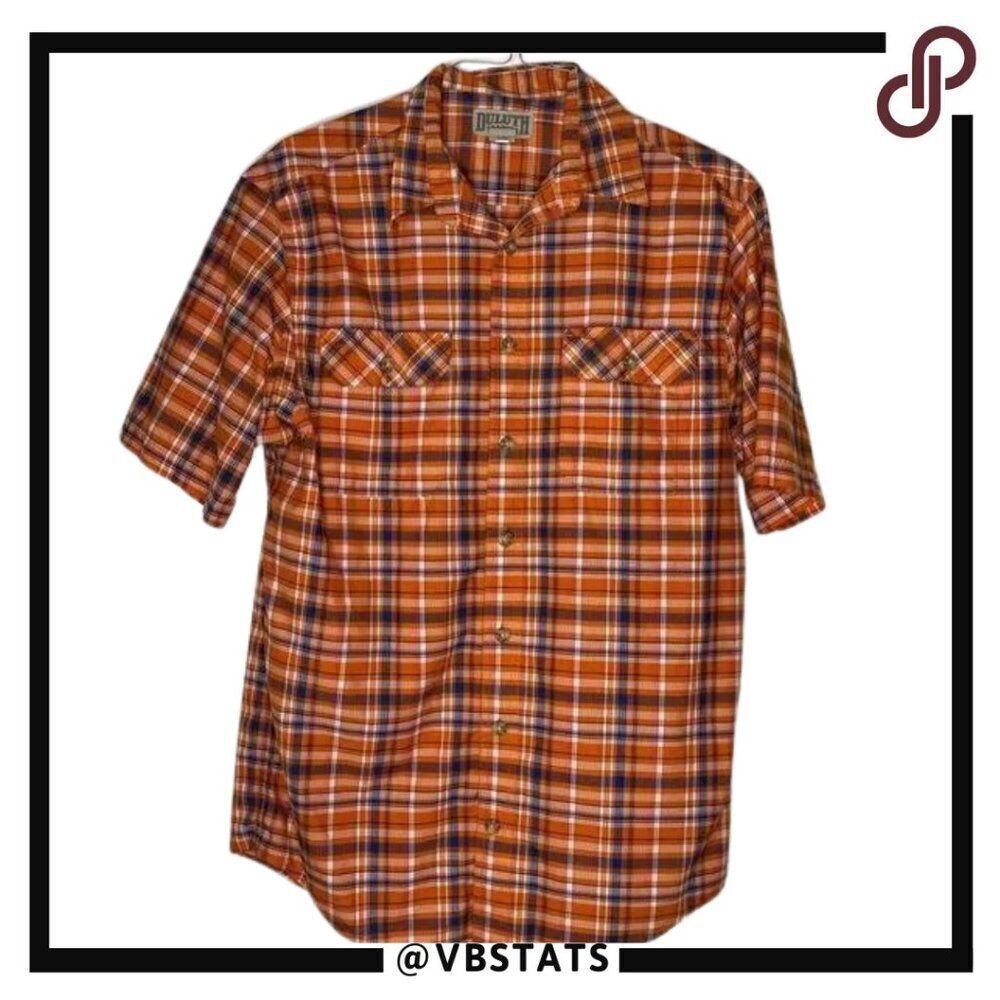 Duluth Trading Company Orange-Blue-White Medium‎ Tall SS Plaid Shirt